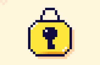 Piksel resim 8 bit biçiminde çizilmiş sarı asma kilit.