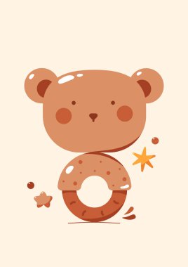 Yumuşak bohem renkleri ve küçük elementlerle çizilmiş yavru ayı çıngırağı olan bir poster ya da kart..