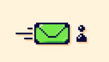 8-bit Y2K piksel resim yeşil zarf ve bir insanın simgesi.