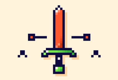 Basit bir Y2K bit biçimi ile çizilmiş bir piksel sanat kılıcı.