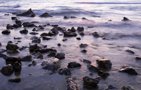 Sunset Sea Rocks Photo Taken Long Exposure Technique — Stock Photo, Image