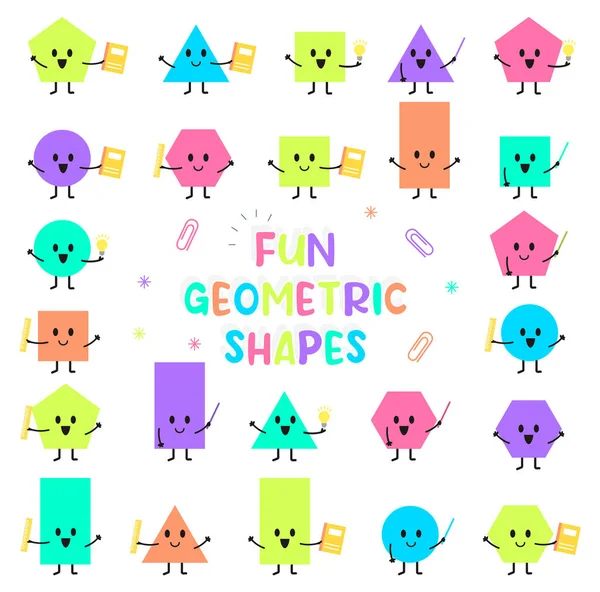 Formas Geométricas Con Cara Dibujos Animados Varias Figuras Geométricas Básicas — Vector de stock