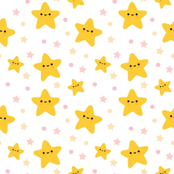 星が付いているかわいいパターン かわいい漫画の星笑顔 — ストックベクタ