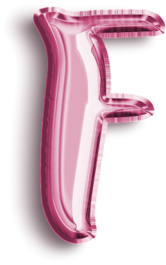 Metalik Balon, pembe tonlarda F harfi.
