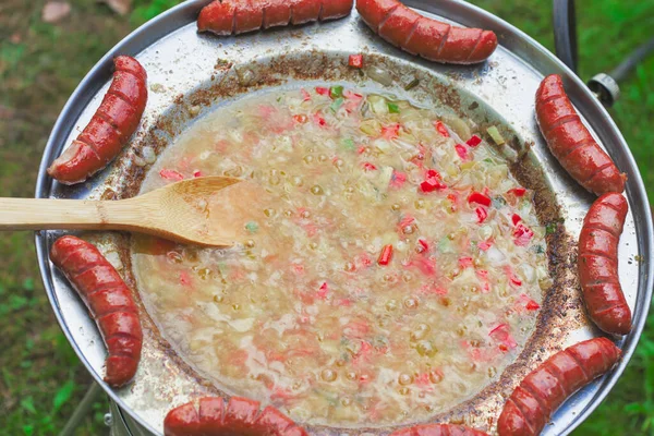 Baked Sausages Traditional Croatian Dish Kotlovina — Stock Photo, Image