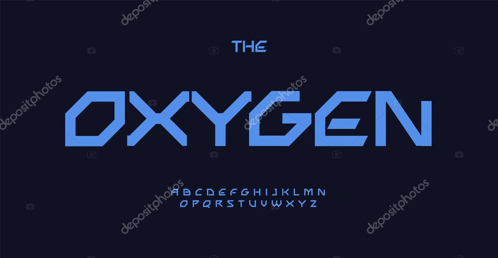 Futuristic font, modern geometric typeset. Innovation technology alphabet, square minimalist unusual letters for science, research, digital technology, esport. Vector typographic design.