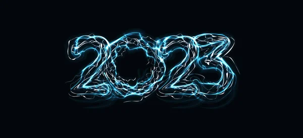 2023 Numbers Magic Luminous Lightning Contour Happy New Year Event — Stok Vektör