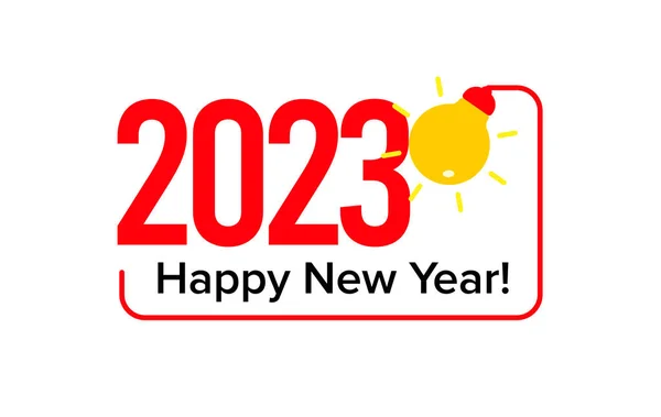 2023 Čísla Osvětlená Žárovkou Karikaturním Stylu Šťastný Nový Rok Plakát — Stockový vektor