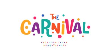 Renkli karnaval alfabesi, neşeli mektuplar, parlak fiesta logosu için komik festival yazı tipi, Meksika manşeti, doğum günü ve tebrik kartı tipografisi, teşekkür ederim. Vektör tipografik tasarımı 