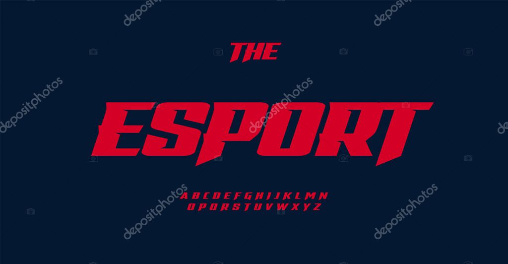 Brave bold italic font with bevel sharp serifs and blade letters. Wide dynamic alphabet for sport, cyber gaming, shooters, MMORPG, quests, simulators, fighting games. Vector typographic design.