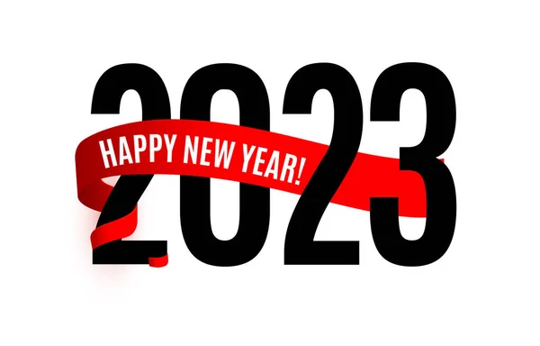 2023 Čísla Červenou Stuhou Šťastný Nový Rok Plakát Blahopřání Obálka — Stockový vektor