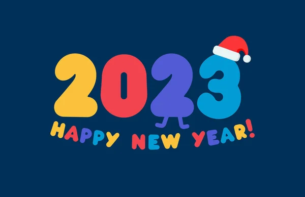 2023 Čísla Karikaturním Stylu Barevnými Balónky Santa Klobouk Šťastný Nový — Stockový vektor