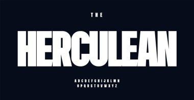 Strong powerful alphabet, condensed letters, clean minimalist font for modern poster, social media, magazine title, editorial, branding, apparel. Bold contemporary typeface. Vector typographic design.