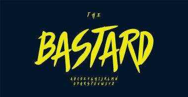 Handwritten alphabet, paintbrush letters, handdrawn font for scrapbook headline, summer beach lettering, teenage typography, cyberpunk game text. Vector typographic design. 