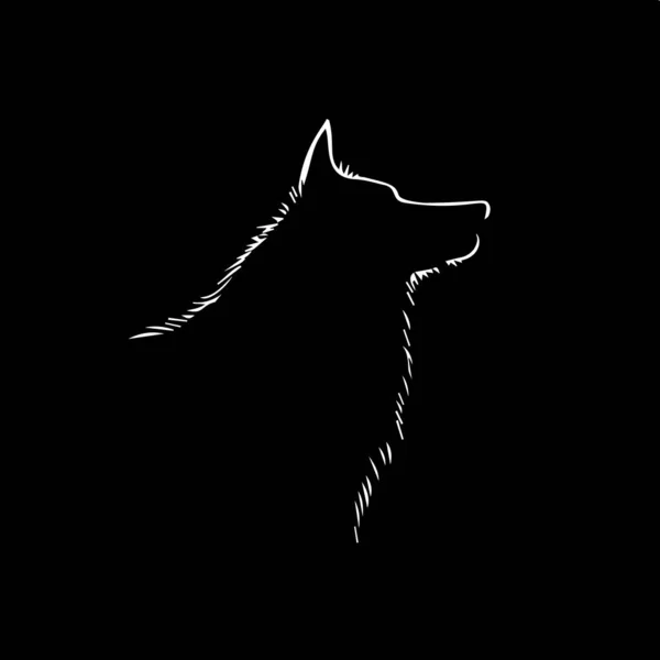 ミニマルなロゴテンプレート ブラックの背景にオオカミのシルエットの白いアイコン ビジネスアイデンティティのための現代的なロゴタイプのコンセプト Tシャツプリント インフォグラフィックピクトグラムベクトルイラスト — ストックベクタ