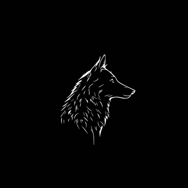 Μινιμαλιστικό Πρότυπο Λογότυπο Λευκό Εικονίδιο Της Σιλουέτας Λύκος Μαύρο Φόντο — Διανυσματικό Αρχείο