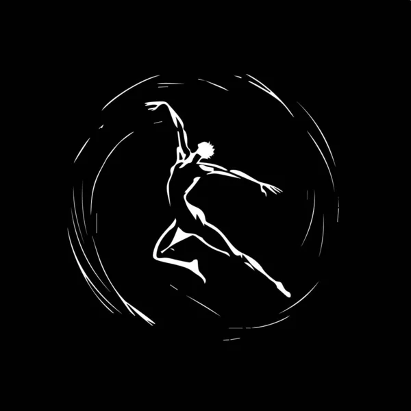 Minimalist Logo Şablonu Siyah Arkaplanda Jimnastikçi Siluetinin Beyaz Simgesi Kimliği — Stok Vektör