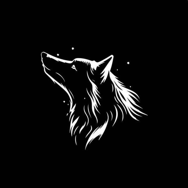 Minimalistic Logo Template White Icon Wolf Silhouette Black Background Modern — Stock Vector