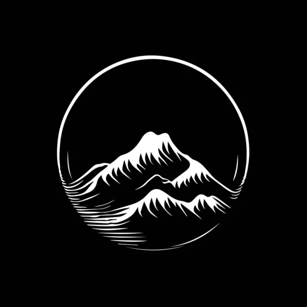 Minimalist Logo Şablonu Siyah Arkaplanda Dağ Siluetinin Beyaz Simgesi Kimliği — Stok Vektör