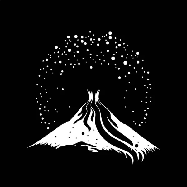 Minimalistic Logo Template Λευκό Εικονίδιο Ηφαιστειακής Έκρηξης Μαύρο Φόντο Σύγχρονη — Διανυσματικό Αρχείο
