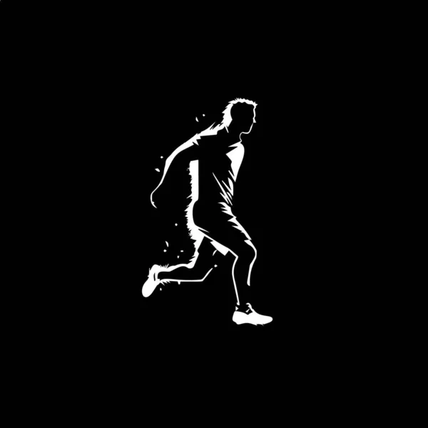 Минималистичный Шаблон Логотипа Белая Икона Силуэта Футболиста Черном Фоне Современная — стоковый вектор