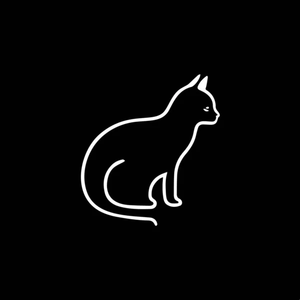 ミニマルな子猫の避難所のロゴテンプレート 黒の背景に猫のシルエットの線形アイコン ビジネスアイデンティティのための現代的なロゴタイプの概念 Tシャツプリント タトゥー — ストックベクタ