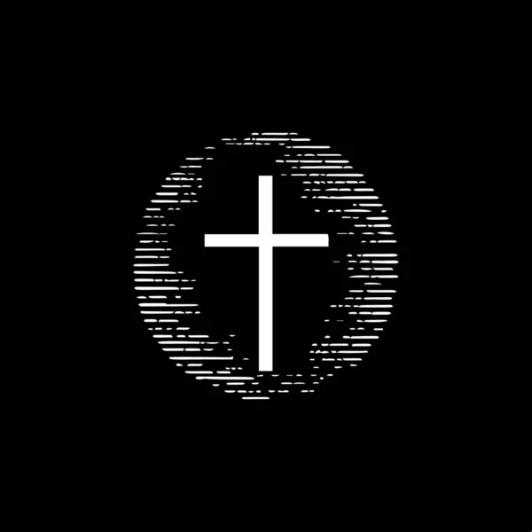 Minimalistic Logo Template White Icon Christianity Cross Black Background Modern — Stock Vector