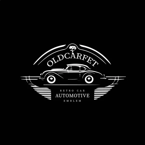 Minimalistic Logo Template White Icon Old Car Silhouette Black Background — Stock Vector