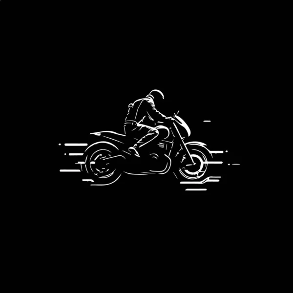 Minimalistic Logo Template White Icon Biker Silhouette Black Background Modern — Stock Vector