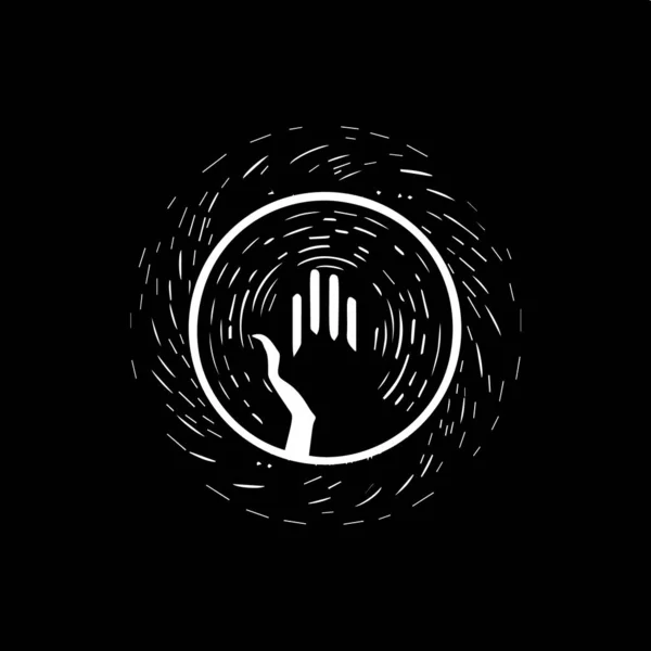 Modèle Logo Rond Minimaliste Icône Blanche Bras Cercle Magique Silhouette — Image vectorielle
