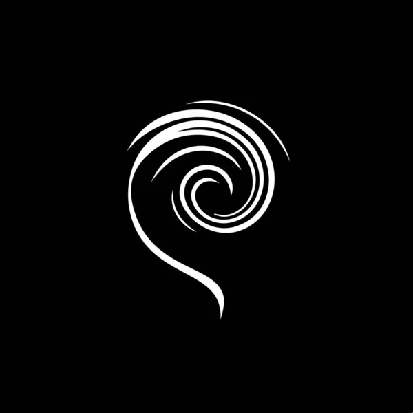 ミニマルなロゴテンプレート 黒の背景にハリケーンのシルエットの白いアイコン ビジネスアイデンティティのための現代的なロゴタイプのコンセプト Tシャツプリント タトゥー ベクターイラスト — ストックベクタ