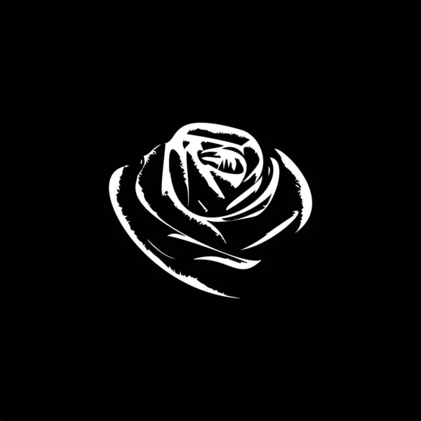 ドットシェーディング 深さの幻想 転倒タトゥーとバラの花のドットワークタトゥー ボディアートのための黒の背景に白いエンブレムを手描き ミニマルなスケッチのモノクロロゴ ベクターイラスト — ストックベクタ