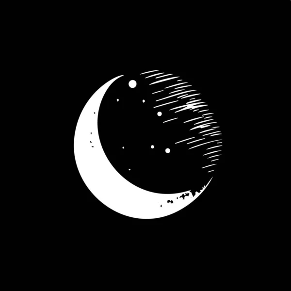 Minimalistyczny Szablon Logo Biała Ikona Księżyca Kosmicznej Sylwetce Czarnym Tle — Wektor stockowy