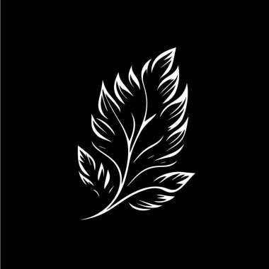 El çiziminin beyaz logo simgesi. Siyah arka planda kuru dal silueti, tişört izi, doğa etiketi, dövme kalıbı. İzole vektör illüstrasyonu. 