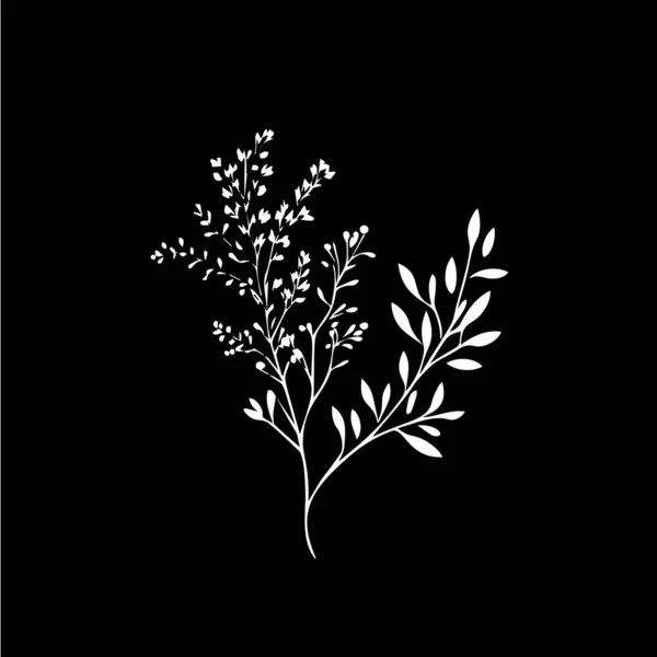 Herbs Boho Logotipo Ícone Branco Esboço Desenhado Mão Ramo Seco — Vetor de Stock