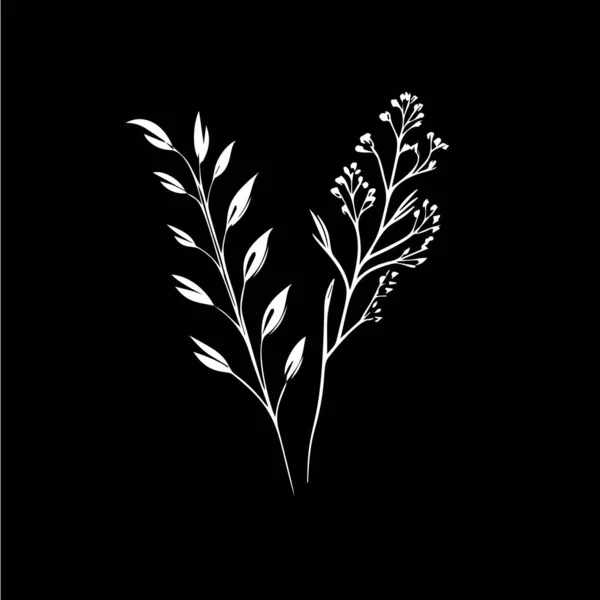 Логотип Трави Boho Біла Ікона Ручної Ескізу Сухої Гілки Листя — стоковий вектор