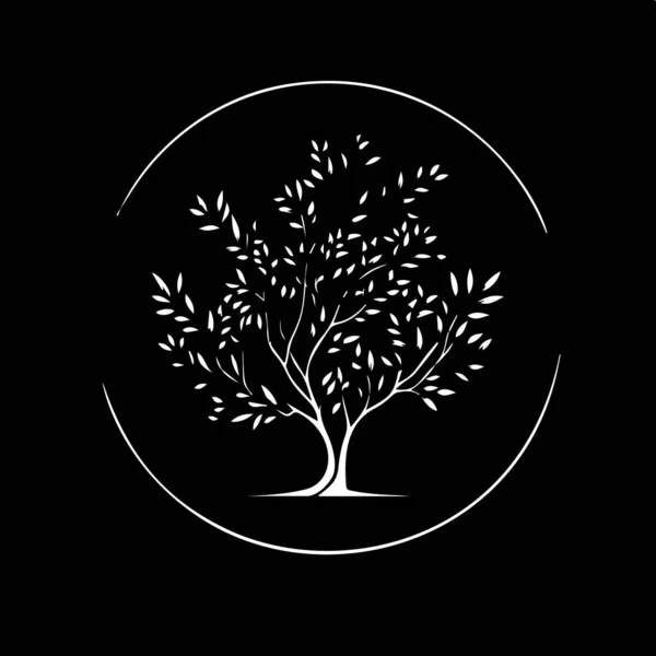 Icône Blanche Silhouette Arbre Sur Fond Noir Symbole Sage Signe — Image vectorielle