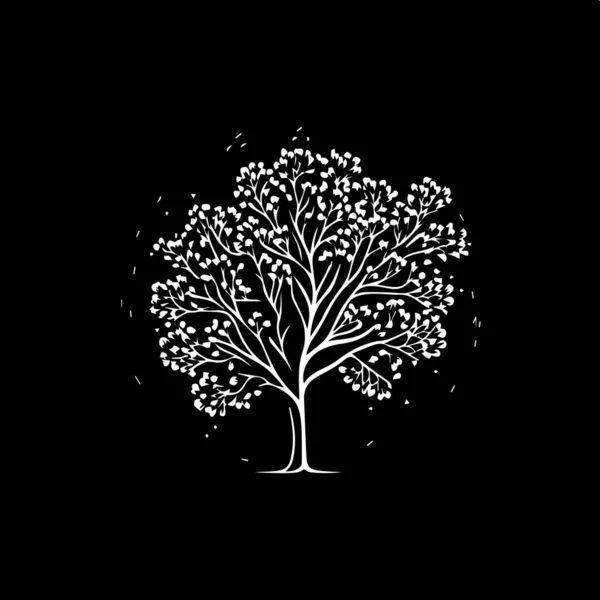 Біла Ікона Силуету Дерева Чорному Тлі Мудрий Символ Освітній Знак — стоковий вектор