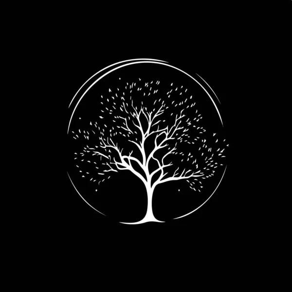 Λευκό Εικονίδιο Της Σιλουέτας Δέντρο Μαύρο Φόντο Σοφό Σύμβολο Πινακίδα — Διανυσματικό Αρχείο