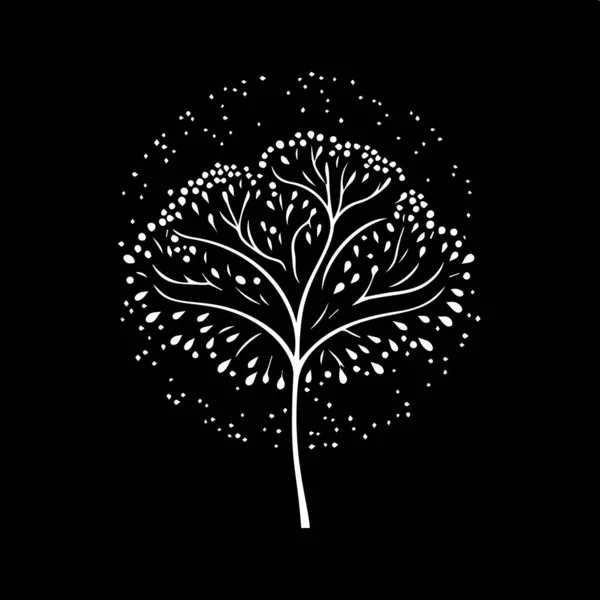 Icona Bianca Della Silhouette Dell Albero Sfondo Nero Simbolo Saggio — Vettoriale Stock