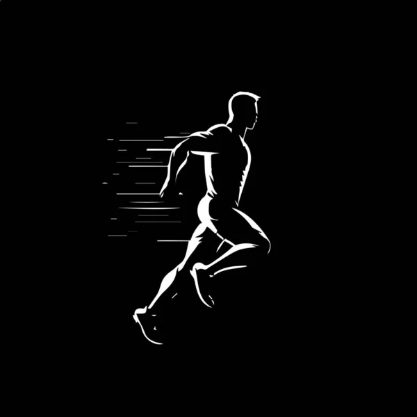 White Icon Runner Silhouette Black Background Sport Logo Template Jogging — Stock Vector