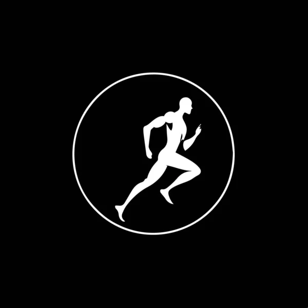 Біла Іконка Силуету Бігуна Чорному Тлі Шаблон Спортивного Логотипу Пробіжка — стоковий вектор