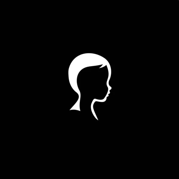 Minimalistic Logo Template White Icon Boy Portrait Silhouette Black Background — Διανυσματικό Αρχείο