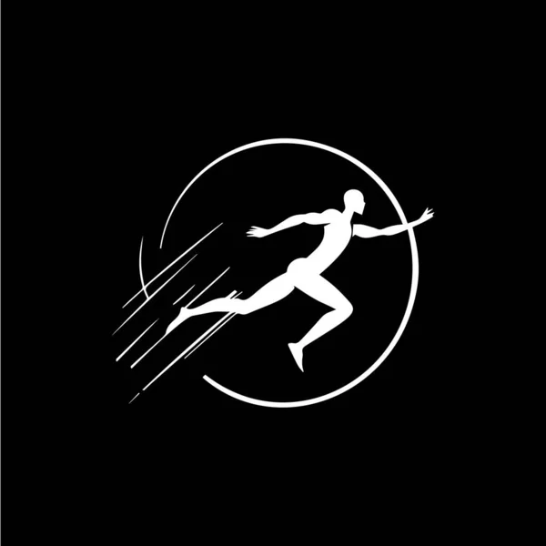 Ícone Branco Corredor Silhueta Jumper Fundo Preto Modelo Logotipo Esporte —  Vetores de Stock