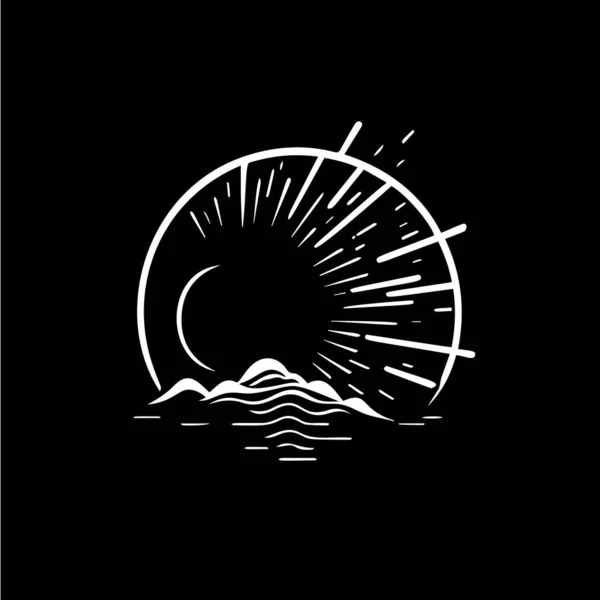 Minimalistic Sunrise Logo Silhouette Τοπίο Ακτίνες Ηλίου Λευκό Εικονίδιο Μαύρο — Διανυσματικό Αρχείο
