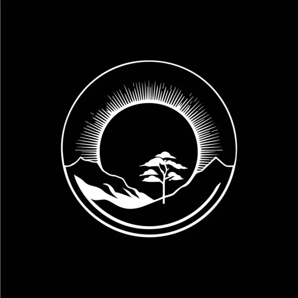 Μινιμαλιστικό Λογότυπο Υπαίθρου Γύρο Λιβάδι Τοπίο Σιλουέτα Λευκό Εικονίδιο Μαύρο — Διανυσματικό Αρχείο
