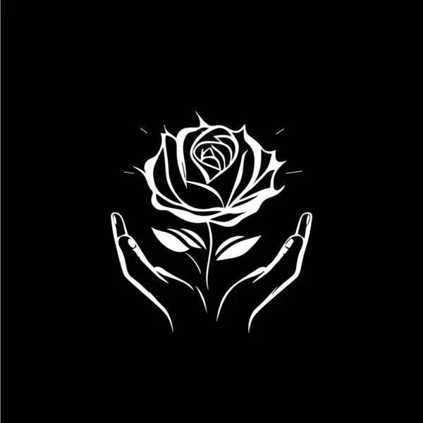 Rosenblume Palm Logo Vorlage Weißes Symbol Der Blütenblüten Silhouette Auf — Stockvektor