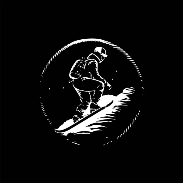 滑雪板标志模板 滑雪板标志 点缀纹身 小费纹身 手绘标志上黑色背景的身体艺术 单色素描艺术 矢量说明 — 图库矢量图片