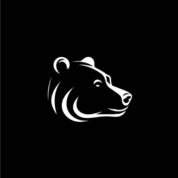 熊头部轮廓纹身 标志模板 手绘野生动物标志黑色背景 简约素描单色艺术 矢量说明 — 图库矢量图片