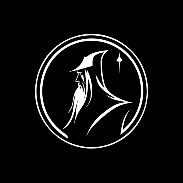 Tatuaggio Sagoma Testa Stregone Modello Logo Astronomo Emblema Dell Indovino — Vettoriale Stock